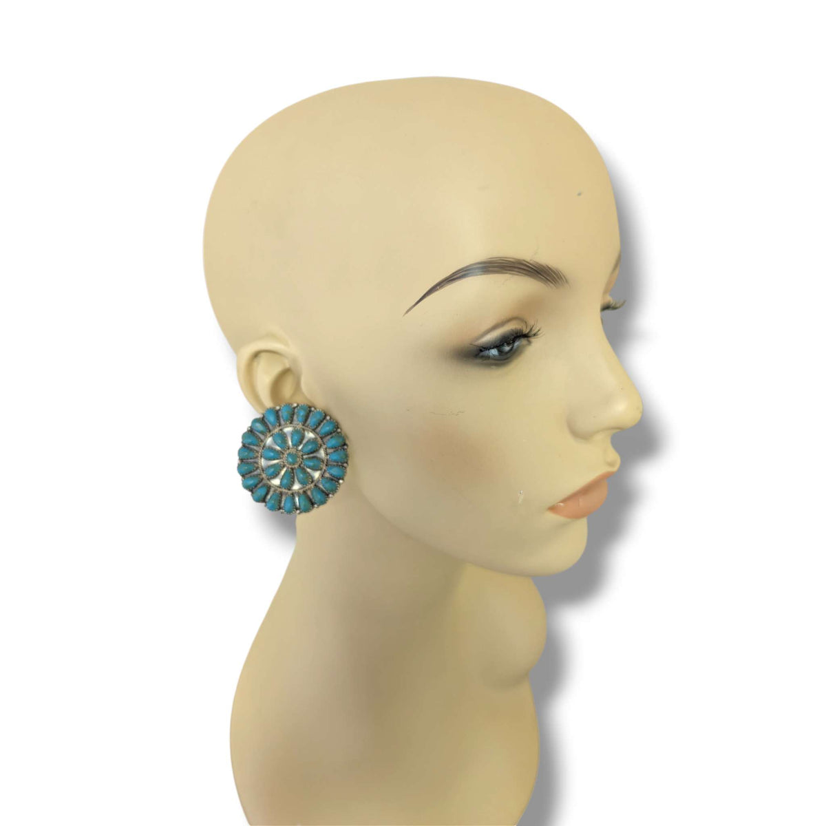 Navajo Sterling Silver Turquoise Cluster Round Post Earrings by Orville Manygoats - SunWest Treasures