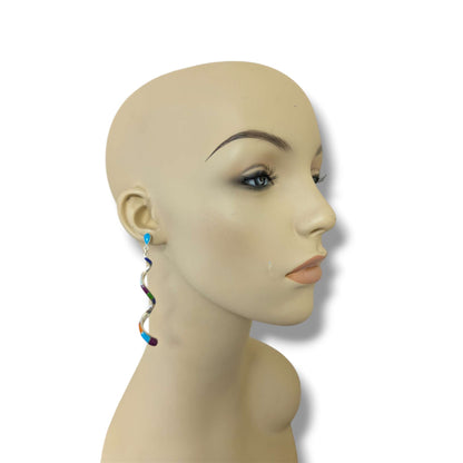 Sterling Silver Long Spiral Twist Inlay Dangle Post Earrings by OP