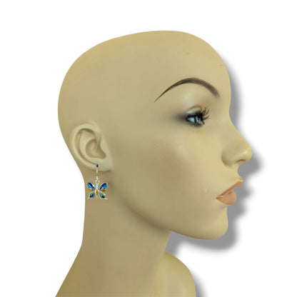 Sterling Silver Butterfly Inlay Hook Earrings by OP
