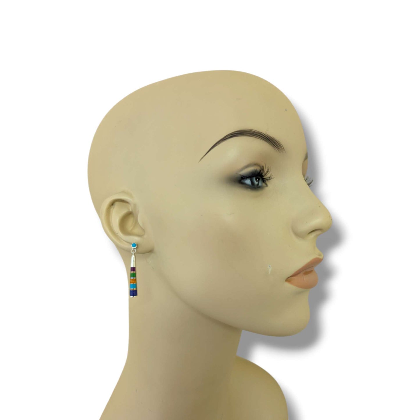 Sterling Silver Inlay Half Barrel Post Dangle Earrings by OP