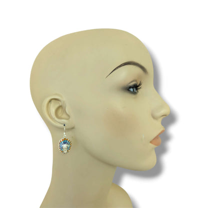 Sterling Silver Inlay Chief Head Hook Dangle Earrings
