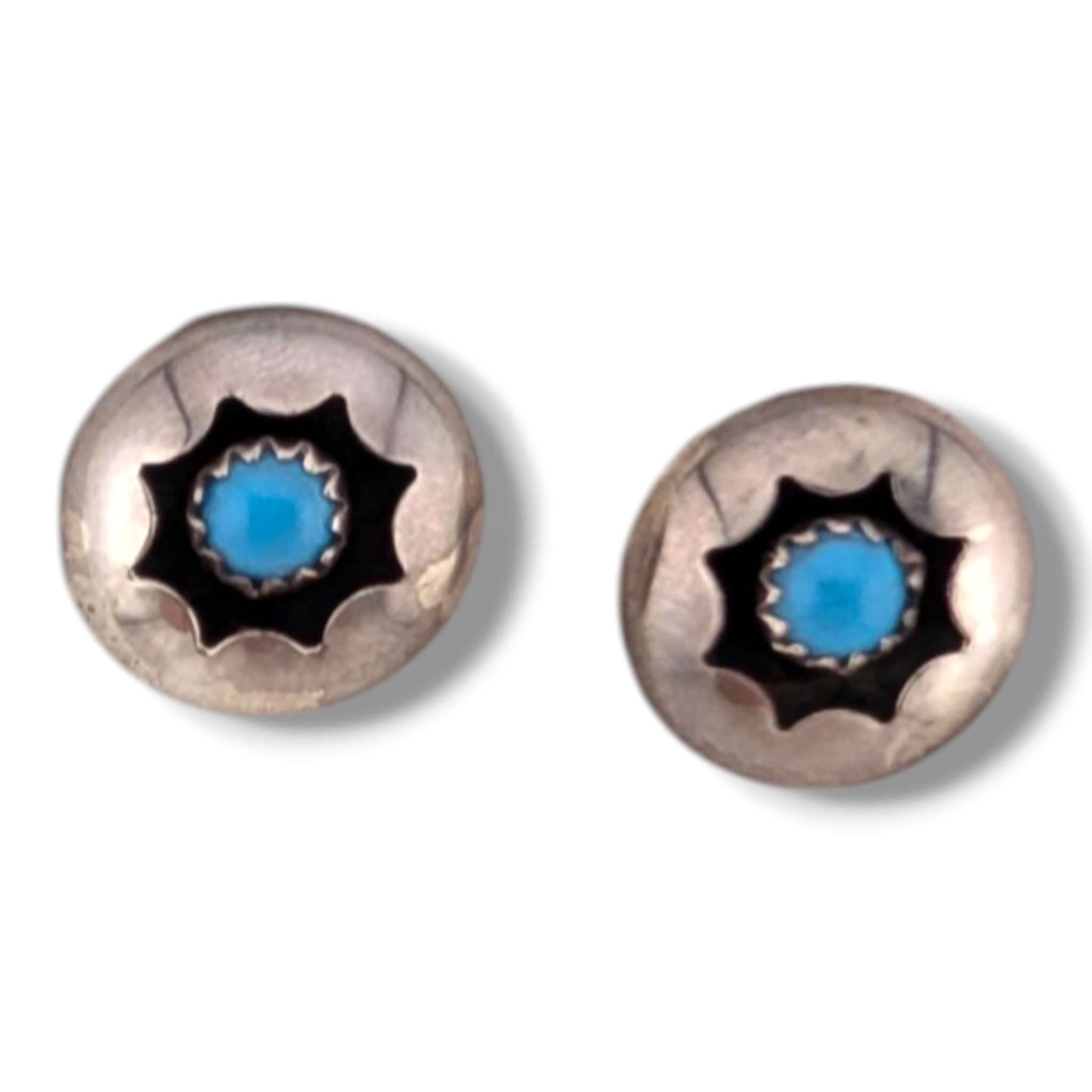 Vintage Navajo Sterling Silver Turquoise Round Post Earrings
