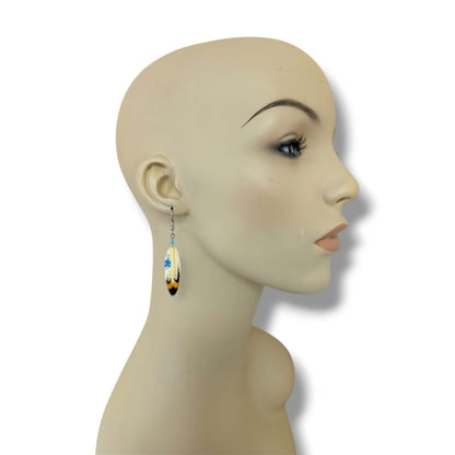 Hand-Carved Feather Hook Dangle Earrings with Bear Paw Motif