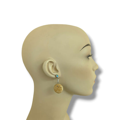 Hand-Carved Eagle Head Round Disc Dangle Earrings with Opal and Sugilite Sterling Silver Stud