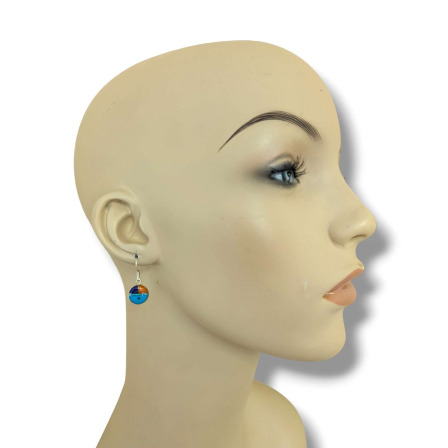 Sterling Silver Inlay Sunface Round Dangle Earrings by OP