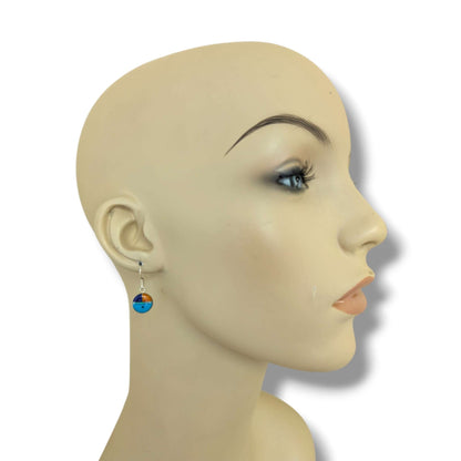 Sterling Silver Inlay Sunface Round Dangle Earrings by OP