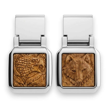 Stainless Steel Hand-Carved Wildlife Money Clip Eagle or Wolf